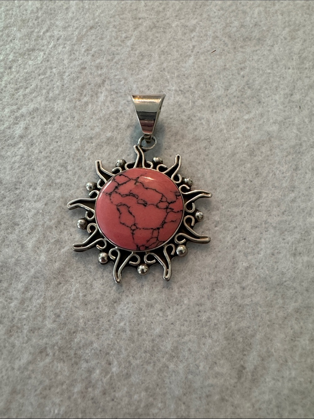 Rhodonite Sunburst Pendant Necklace - Sterling Silver